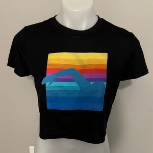 Black Lotus FreeSwim Crop Top with Rainbow Swimmer Graphic